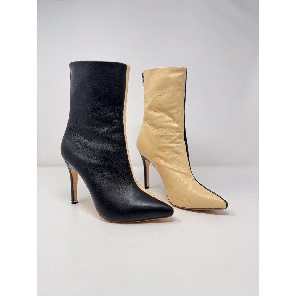 Raye Womens Boots Black Beige Two Tone Ankle Booties Heeled Pointed Toe US 7.5